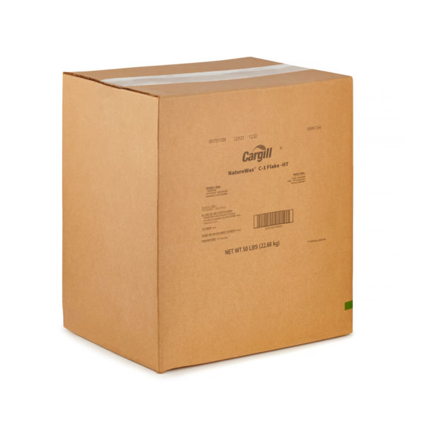 A brown cardboard box labelled "Cargill - NatureWax C1 Flake - 22.68kg"