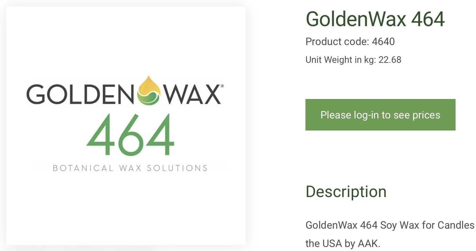 Screenshot of a britishwax product page enabled for online purchases